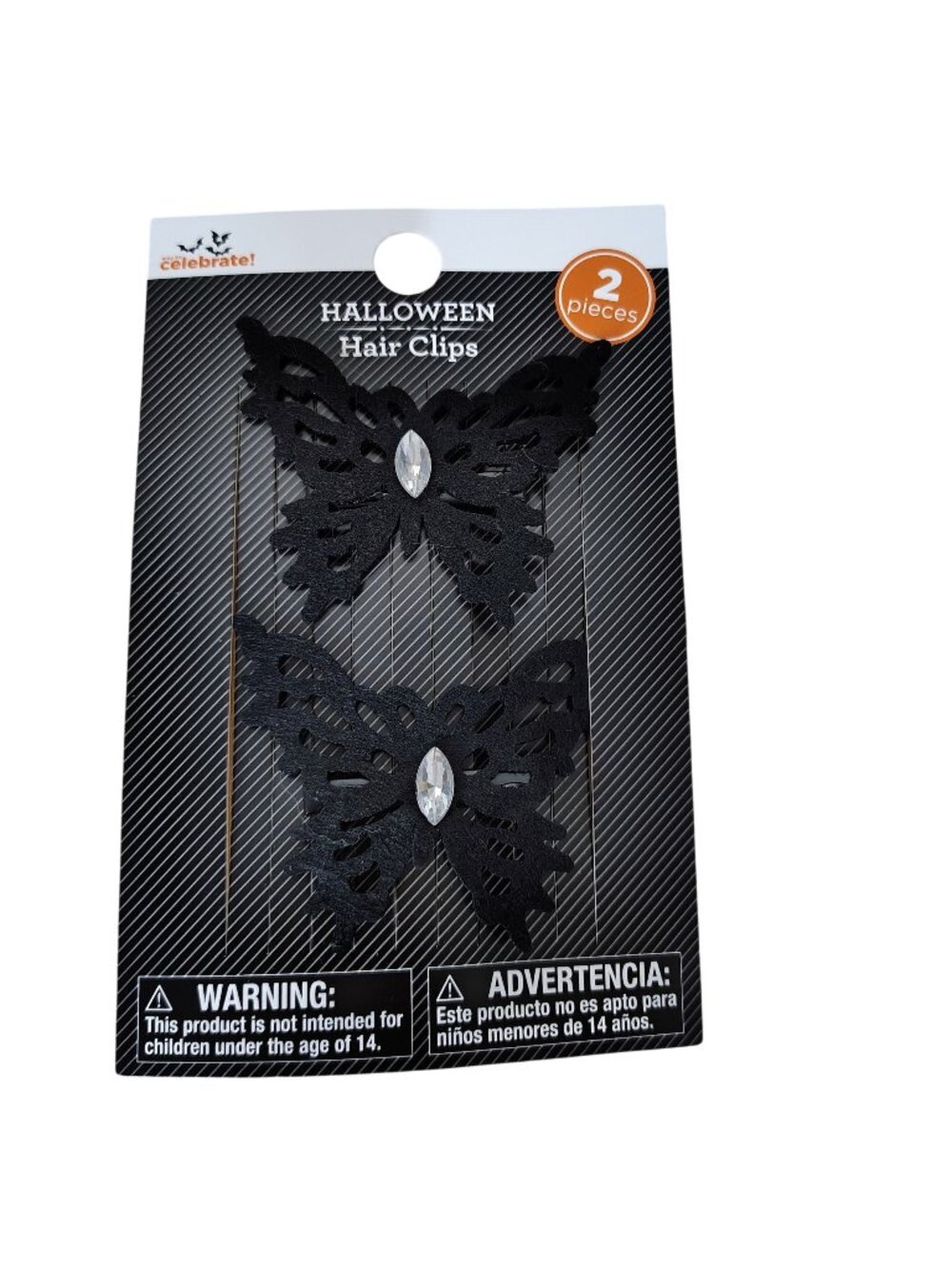 Halloween Butterfly Hair Clips Black Gemstone Set Of 2